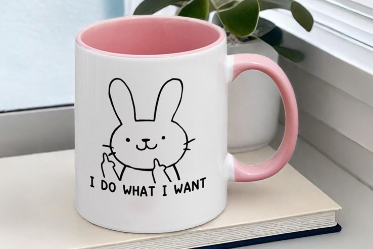 Mug blanc et rose lapin doigt d'honneur "I do what I want"