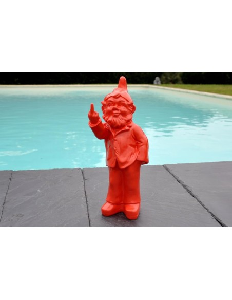 Statuette 30 cm nain de jardin fuck doigt d'honneur rouge