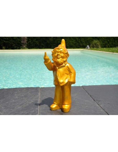 Nain de jardin couleur or doigt d'honneur debout 30cm