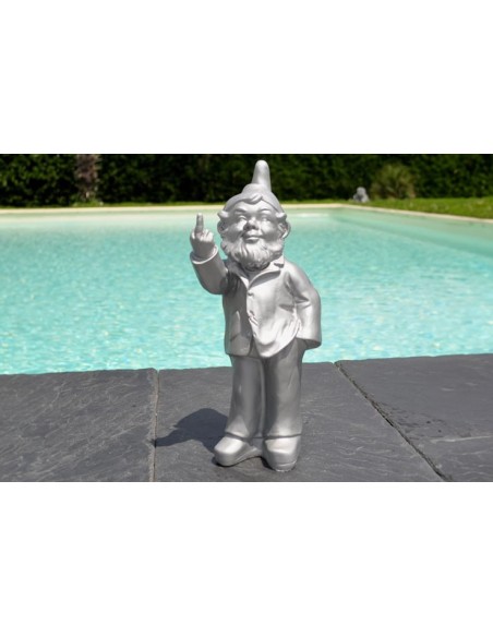 Nain de jardin debout fuck argent - 30 cm