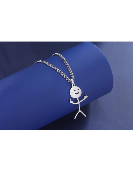 Collier pendentif femme acier personnage double doigt d'honneur