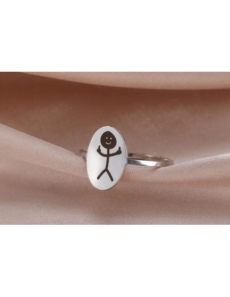 Bague argent motif figurine stickman doigt d'honneur