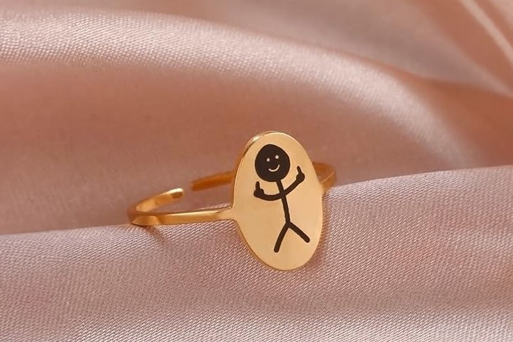 Bague drôle stickman doigt d'honneur couleur or