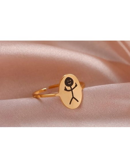 Bague drôle stickman doigt d'honneur couleur or