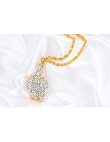 Collier homme avec pendentif doigt d'honneur couleur or