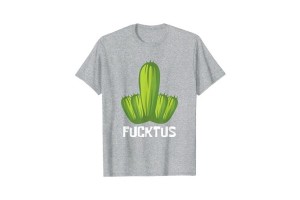 Tee-shirt à manche courte homme gris chiné doigt d'honneur à motif cactus