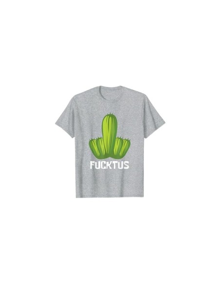 Tee-shirt à manche courte homme gris chiné doigt d'honneur à motif cactus