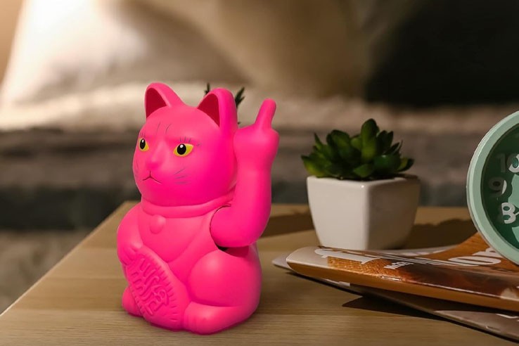 Chat de décoration Lucky Cat drôle doigt d'honneur rose