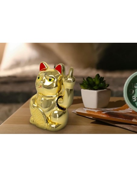 Chat Lucky Cat couleur or avec doigt d'honneur de décoration