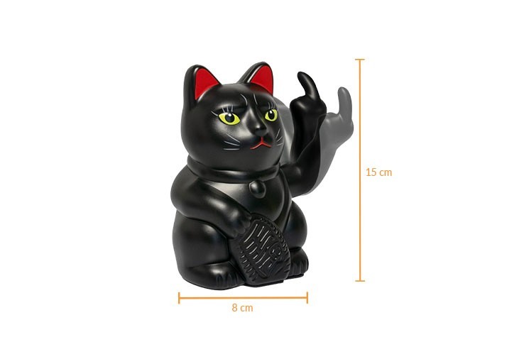 Figurine noire chat Lucky Cat doigt d'honneur qui bouge