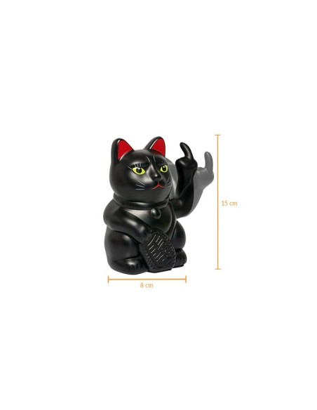 Figurine noire chat Lucky Cat doigt d'honneur qui bouge