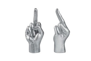 Statue doigt d'honneur en résine argenté 2