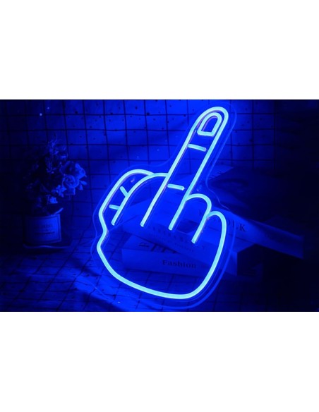 Néon mural doigt d'honneur bleu