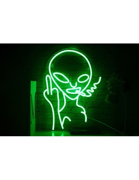 Néon vert mural motif alien doigt d'honneur