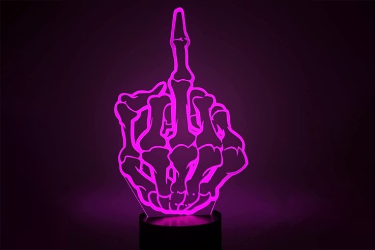 Lampe décorative illusion d'optique 3D doigt d'honneur avec télécommande