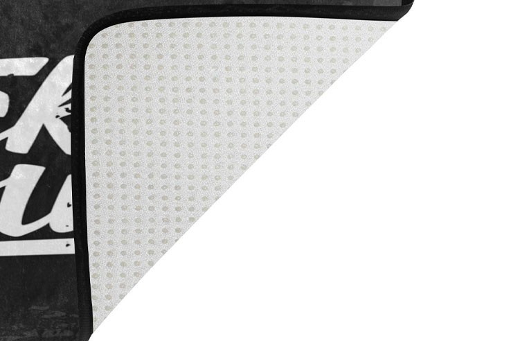 Tapis de bain noir et blanc motif doigt d'honneur et inscription "Fuck You"