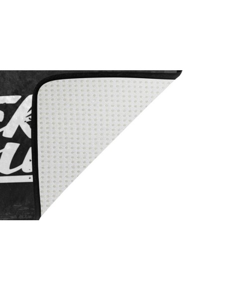 Tapis de bain noir et blanc motif doigt d'honneur et inscription "Fuck You"