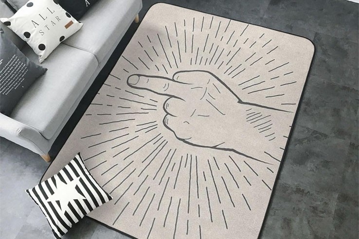 Tapis salon grande taille 150x200 cm comique et moderne à motif doigt d'honneur