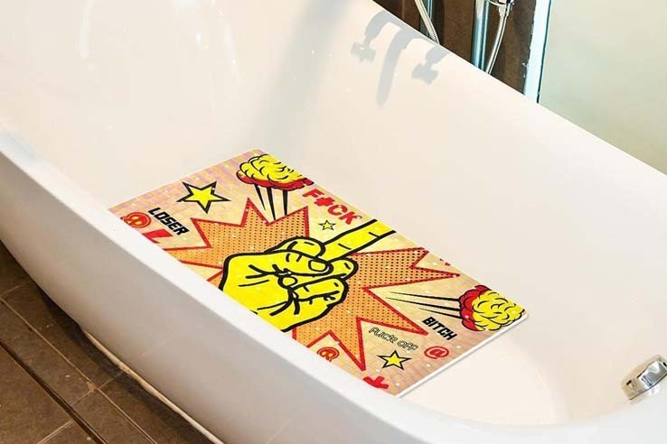 Tapis de baignoire ou douche motif pop art doigt d'honneur pour salle de bain