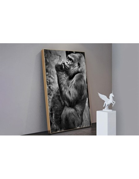 Tableau toile drôle singe gorille doigt d'honneur noir et blanc 20x30cm