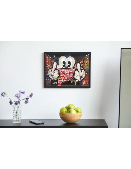 Tableau impression Mickey avec bandana et doigt d'honneur style graffiti 30,5x40,6cm