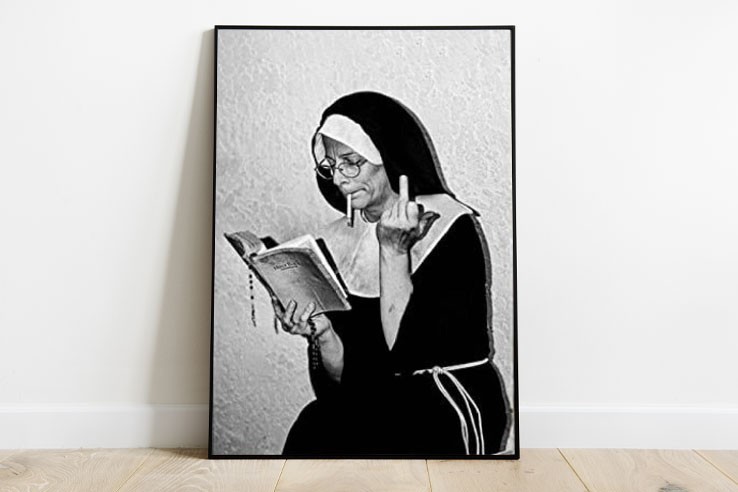 Poster mural doigt d'honneur humoristique noir et blanc