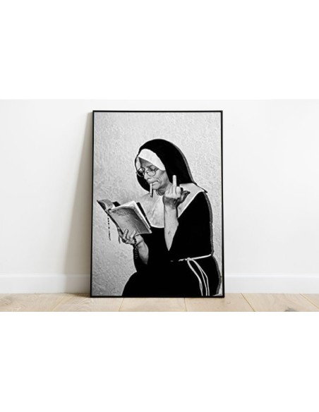 Poster mural doigt d'honneur humoristique noir et blanc