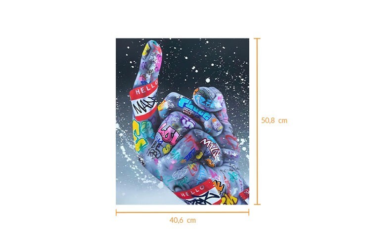 Tableau peinture sur toile motif doigt d'honneur style graffiti tag 40,6 x 50,8 cm