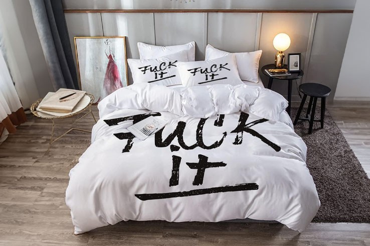 Parure de lit blanche Fuck It - Housse de couette 135x200 et 2 taies d'oreilles 50x80 cm