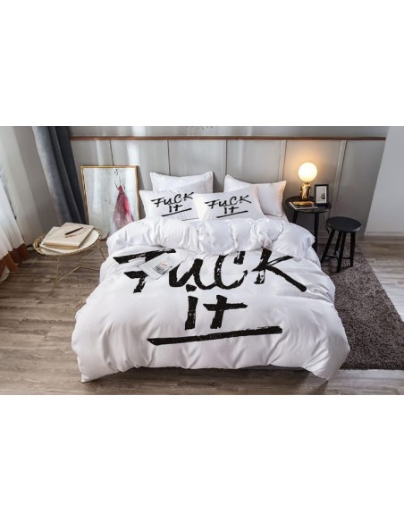 Parure de lit blanche Fuck It - Housse de couette 135x200 et 2 taies d'oreilles 50x80 cm