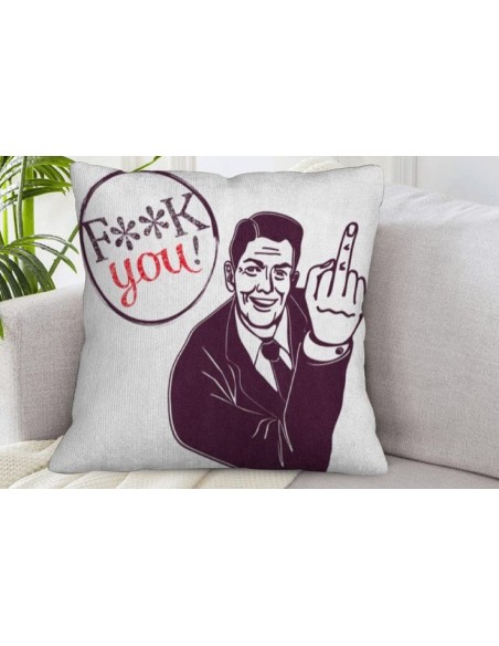 Housse d'oreiller style retro vintage doigt d'honneur "F**k you" - 45x45 cm