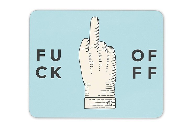 Tapis de souris bleu pour bureau doigt d'honneur "Fuck Off"