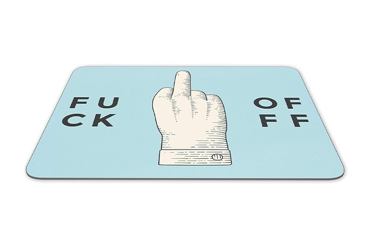 Tapis de souris bleu pour bureau doigt d'honneur "Fuck Off"