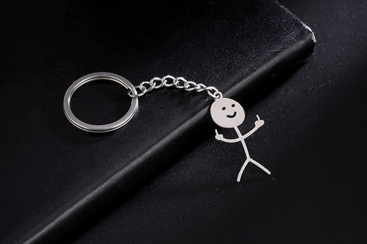 Porte-clés stickman doigt d'honneur argent
