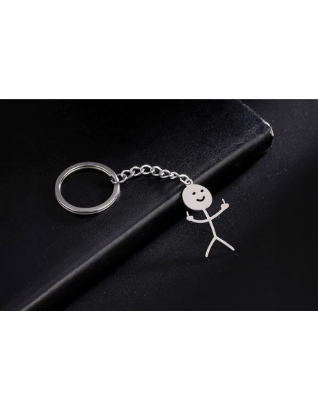 Porte-clés stickman doigt d'honneur argent