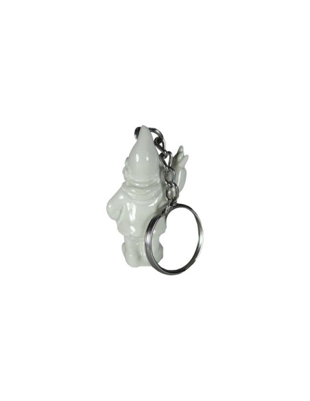 Porte-clés nain de jardin doigt d'honneur blanc