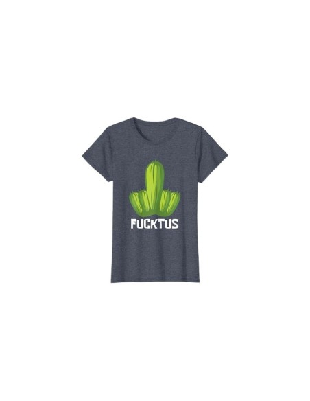 Tee-shirt bleu chiné pour femme doigt d'honneur à motif cactus