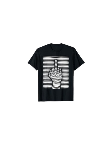 Tee-shirt homme noir et blanc amusant motif doigt d'honneur effet 3D
