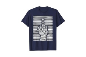 Tee-shirt bleu marine et blanc homme amusant motif doigt d'honneur effet 3D