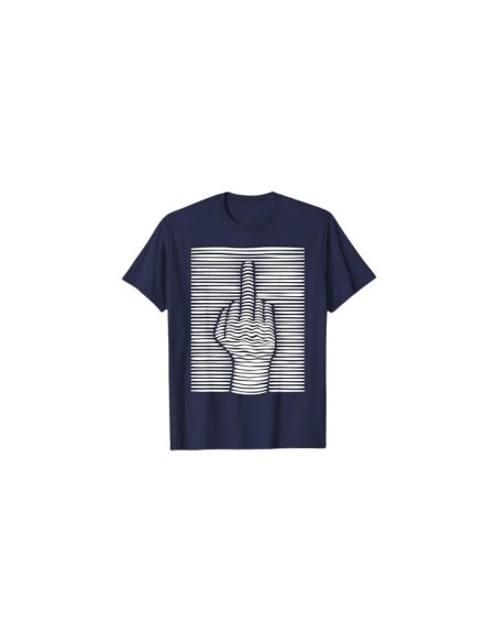 Tee-shirt bleu marine et blanc homme amusant motif doigt d'honneur effet 3D