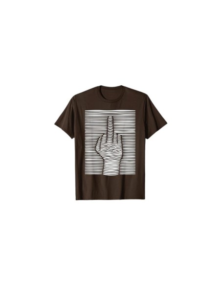 Tee-shirt amusant homme marron et blanc motif doigt d'honneur effet 3D