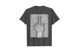 T-shirt homme amusant motif doigt d'honneur effet 3D bleu chiné et blanc