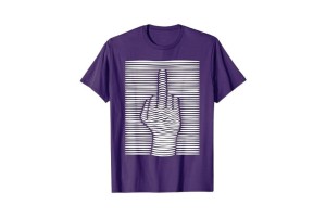 Tshirt homme violet et blanc amusant motif doigt d'honneur effet 3D
