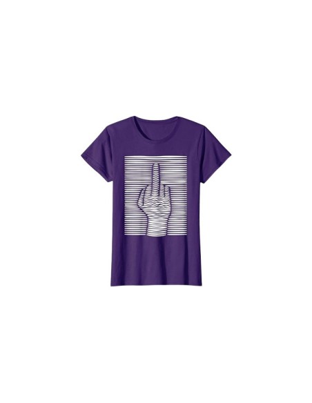 Tee-shirt doigt d'honneur violet et blanc amusant effet 3D pour femme