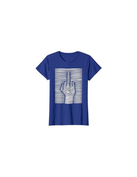 Tee-shirt bleu royal et blanc femme amusant motif doigt d'honneur effet 3D