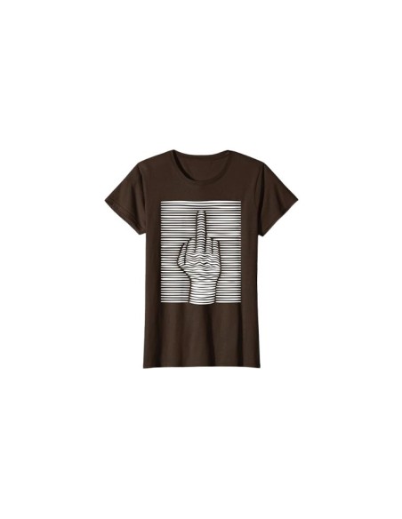 Tee-shirt amusant motif doigt d'honneur marron et blanc effet 3D femme