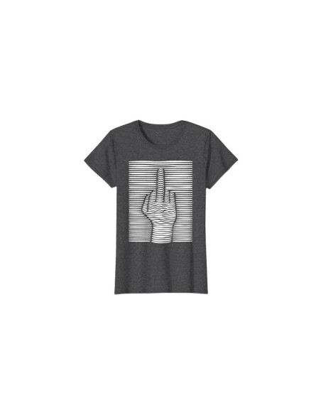 Tee-shirt femme effet 3D gris foncé chiné et blanc amusant motif doigt d'honneur