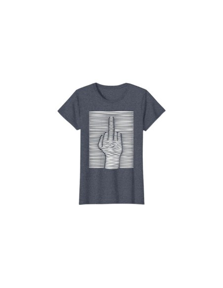 Tee-shirt bleu chiné et blanc amusant motif doigt d'honneur effet 3D pour femme