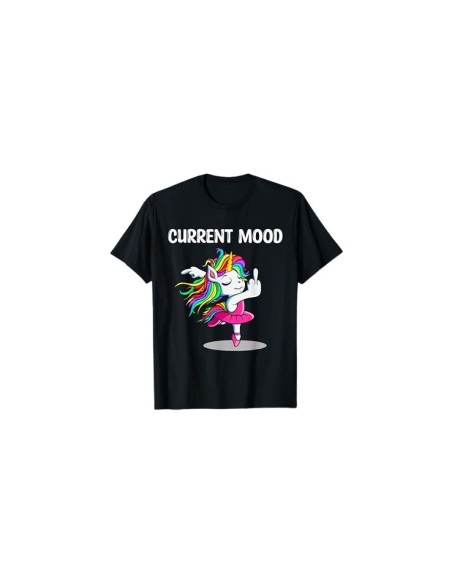 Tee-shirt noir "current mood" motif licorne doigt d'honneur pour homme