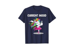 T-shirt "current mood" bleu marine licorne doigt d'honneur pour homme